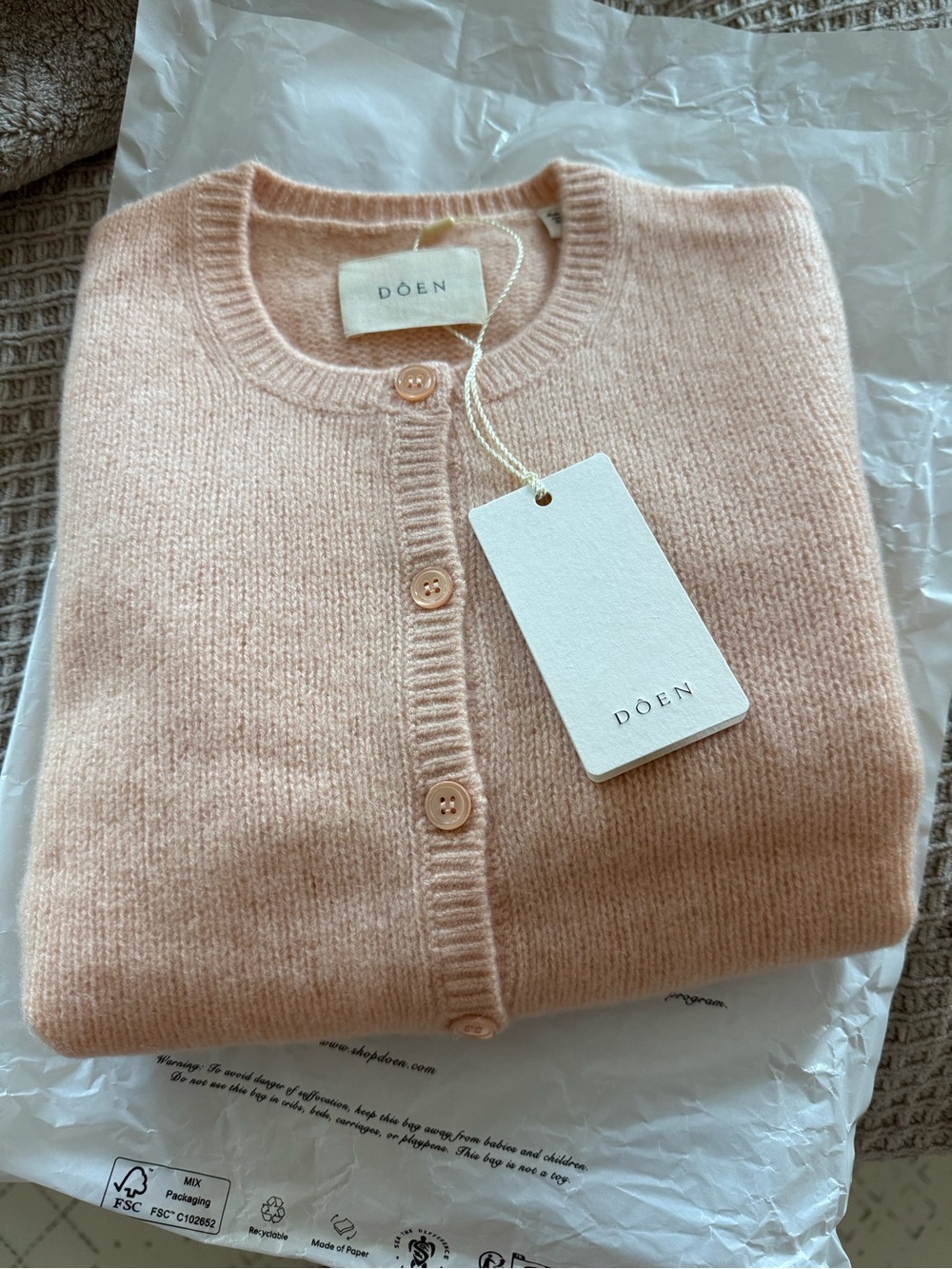 Doen Thea Cardigan Blush Pink Buttoned Cashmere Knit Sweater